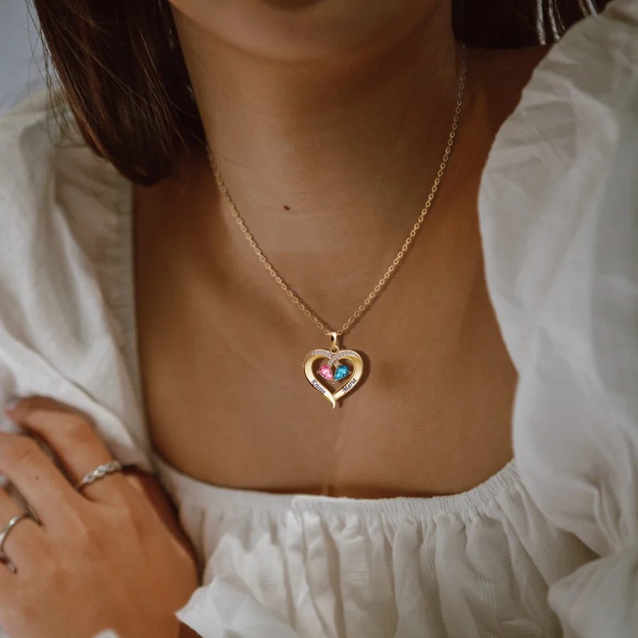 Collana con ciondolo a cuore personalizzabile con pietre preziose - immagine 2