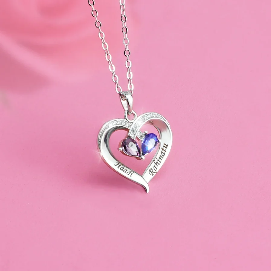 Collana con ciondolo a cuore personalizzabile con pietre preziose - immagine 3